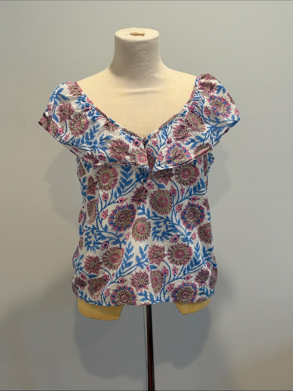J. Crew Women’s Medium 100% Cotton Floral Ruffle Off-Shoulder Top Paisley